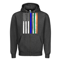 Irish American Flag Thin Blue Line Police St. Patrick's Day Long Sleev Zipper Hoodie | Teevron