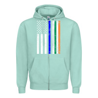 Seafoam irish american flag thin blue line police st. patrick's day long sleev Zipper Hoodie - linhVisuals