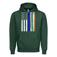 Sports Green irish american flag thin blue line police st. patrick's day long sleev Zipper Hoodie - linhVisuals