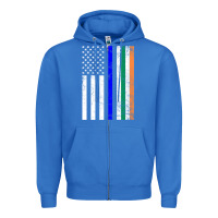 True Royal irish american flag thin blue line police st. patrick's day long sleev Zipper Hoodie - linhVisuals