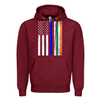Burgundy irish american flag thin blue line police st. patrick's day long sleev Zipper Hoodie - linhVisuals