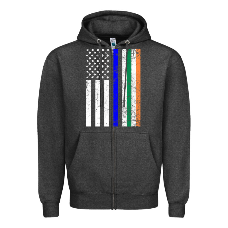 Irish American Flag Thin Blue Line Police St. Patrick's Day Long Sleev Zipper Hoodie by linhVisuals | Teevron