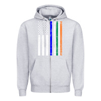 Heather Grey irish american flag thin blue line police st. patrick's day long sleev Zipper Hoodie - linhVisuals