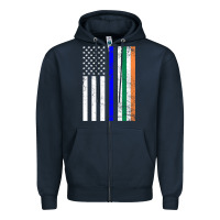 Navy irish american flag thin blue line police st. patrick's day long sleev Zipper Hoodie - linhVisuals