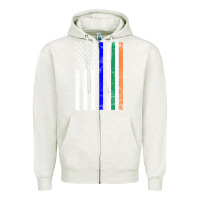 Oatmeal Heather irish american flag thin blue line police st. patrick's day long sleev Zipper Hoodie - linhVisuals