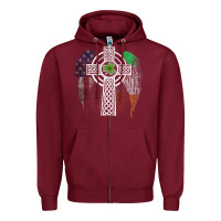 Burgundy irish american usa flag celtic cross st patrick's day premium t shirt Zipper Hoodie - linhVisuals