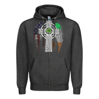 Charcoal Heather irish american usa flag celtic cross st patrick's day premium t shirt Zipper Hoodie - linhVisuals
