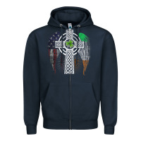 Navy irish american usa flag celtic cross st patrick's day premium t shirt Zipper Hoodie - linhVisuals