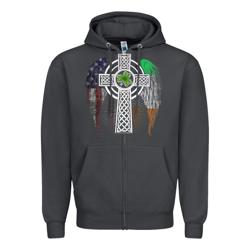 Irish American Usa Flag Celtic Cross St Patrick's Day Premium T Shirt Zipper Hoodie by linhVisuals | Teevron