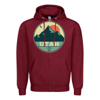 Burgundy utah retro mountain badge Zipper Hoodie - linhVisuals