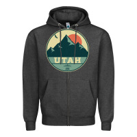 Charcoal Heather utah retro mountain badge Zipper Hoodie - linhVisuals