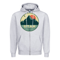 Heather Grey utah retro mountain badge Zipper Hoodie - linhVisuals
