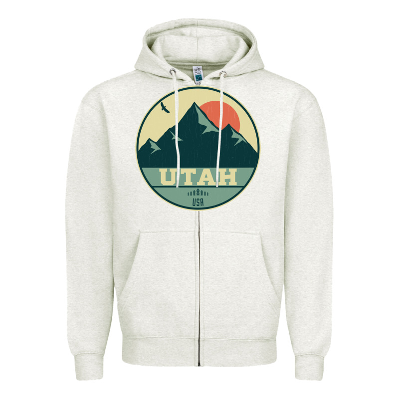 Utah Retro Mountain Badge Zipper Hoodie by linhVisuals | Teevron