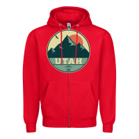 Red utah retro mountain badge Zipper Hoodie - linhVisuals