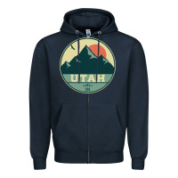 Navy utah retro mountain badge Zipper Hoodie - linhVisuals