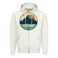 Utah Retro Mountain Badge Zipper Hoodie | Teevron