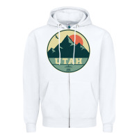 White utah retro mountain badge Zipper Hoodie - linhVisuals