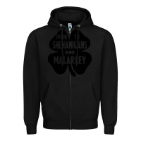 Black prone to shenanigans and malarkey Zipper Hoodie - linhVisuals