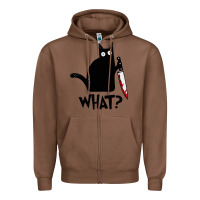 Chestnut Halloween Cat With Knife What Zipper Hoodie - linhVisuals