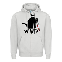 Dove Grey Halloween Cat With Knife What Zipper Hoodie - linhVisuals