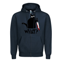 Navy Halloween Cat With Knife What Zipper Hoodie - linhVisuals