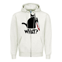 Oatmeal Heather Halloween Cat With Knife What Zipper Hoodie - linhVisuals