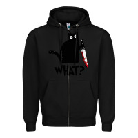 Black Halloween Cat With Knife What Zipper Hoodie - linhVisuals