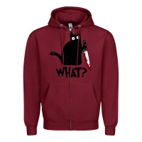 Burgundy Halloween Cat With Knife What Zipper Hoodie - linhVisuals