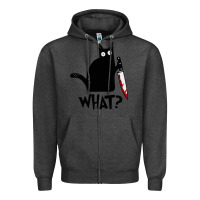 Charcoal Heather Halloween Cat With Knife What Zipper Hoodie - linhVisuals