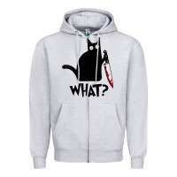 Heather Grey Halloween Cat With Knife What Zipper Hoodie - linhVisuals