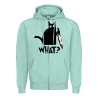 Seafoam Halloween Cat With Knife What Zipper Hoodie - linhVisuals