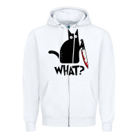 White Halloween Cat With Knife What Zipper Hoodie - linhVisuals