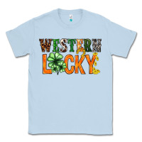 Dusty Blue Western lucky with clover St. Patricks day Classic Tee - HowdyJamesFarm