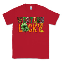 Red Western lucky with clover St. Patricks day Classic Tee - HowdyJamesFarm
