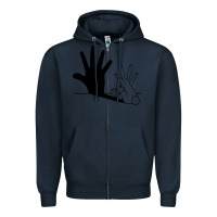Navy rabbit hand shadow Zipper Hoodie - linhVisuals