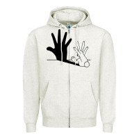Oatmeal Heather rabbit hand shadow Zipper Hoodie - linhVisuals