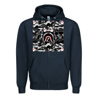 Navy Bape Shark Army Zipper Hoodie - linhVisuals