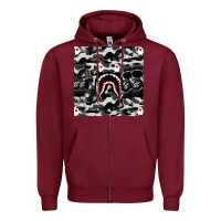 Burgundy Bape Shark Army Zipper Hoodie - linhVisuals