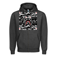 Charcoal Heather Bape Shark Army Zipper Hoodie - linhVisuals