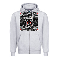 Heather Grey Bape Shark Army Zipper Hoodie - linhVisuals