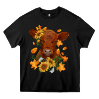 Black fall red angus calf dried leaves and sunflowers Heavy Core Tee - RanaPortraitStore