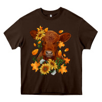 Chocolate Brown fall red angus calf dried leaves and sunflowers Heavy Core Tee - RanaPortraitStore