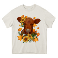 Cream fall red angus calf dried leaves and sunflowers Heavy Core Tee - RanaPortraitStore