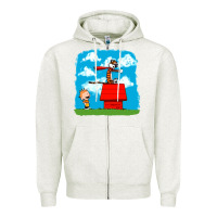 Oatmeal Heather Calvin Hobbes Zipper Hoodie - linhVisuals