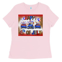 Bubblegum Pink Western Happy Fourth Of July Ladies Tee - FaDigitalArtStudio