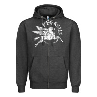 Charcoal Heather ivory pegasus Zipper Hoodie - linhVisuals