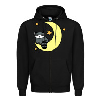 Black crescent moon raccoon Zipper Hoodie - linhVisuals