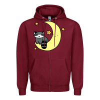 Burgundy crescent moon raccoon Zipper Hoodie - linhVisuals