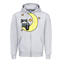 Heather Grey crescent moon raccoon Zipper Hoodie - linhVisuals