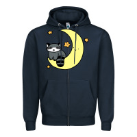 Navy crescent moon raccoon Zipper Hoodie - linhVisuals